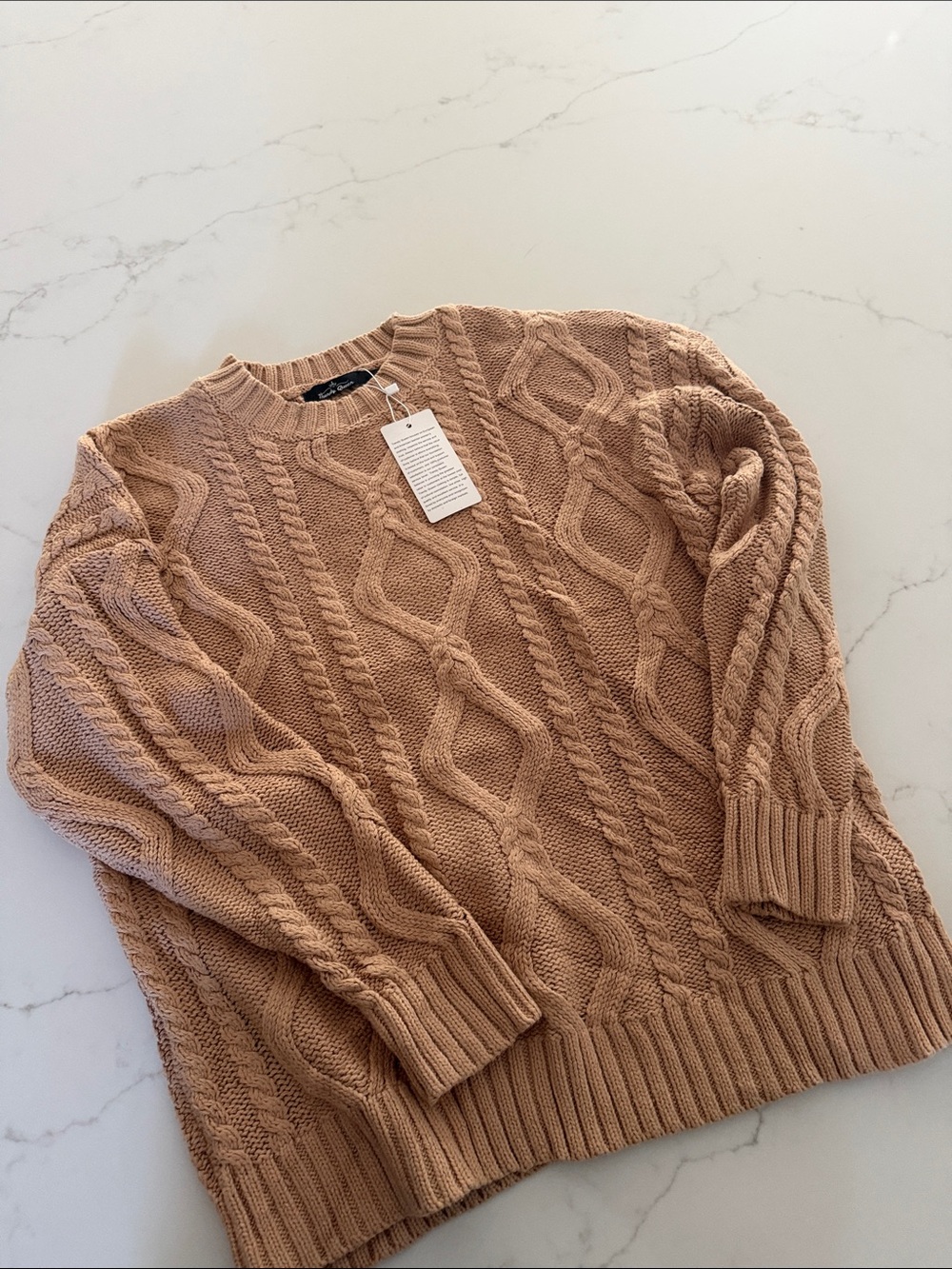 Women's Cable-Knit Crewneck Sweater - Camel/Tan